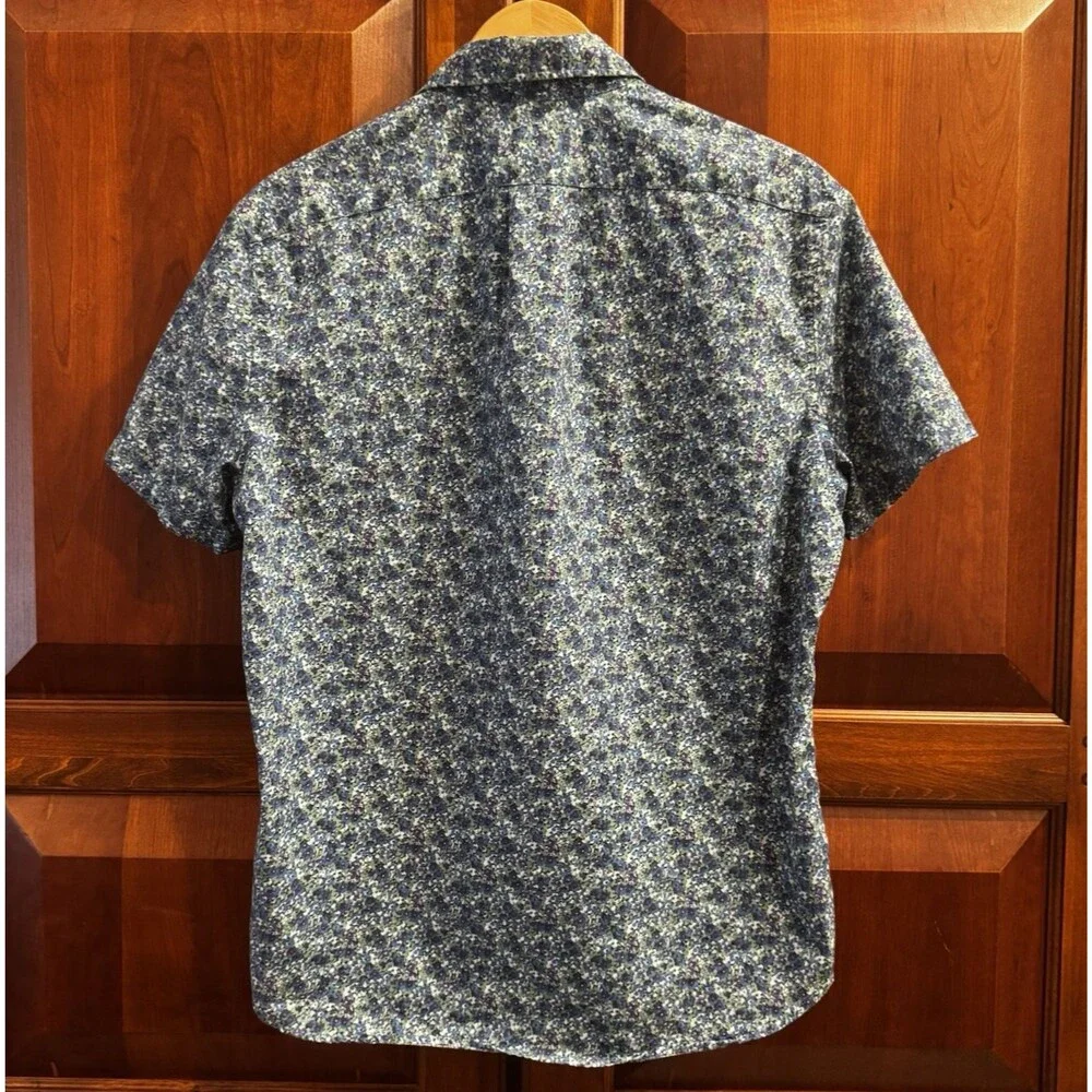 J.Crew Secret Wash Floral Button Down Cotton Shirt Blue Green Classic Fit Medium